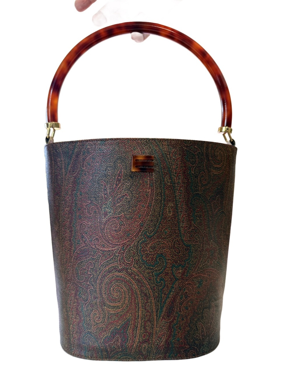 Etro Milano Paisley Bucket Tote  with Tortoise Lucite Handles